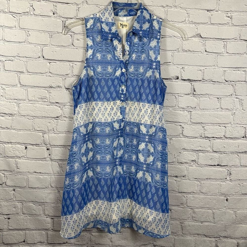 SHOW Me Your Mumu Women’s Dress Kristy Collared Teacup Tulips Blue & White S